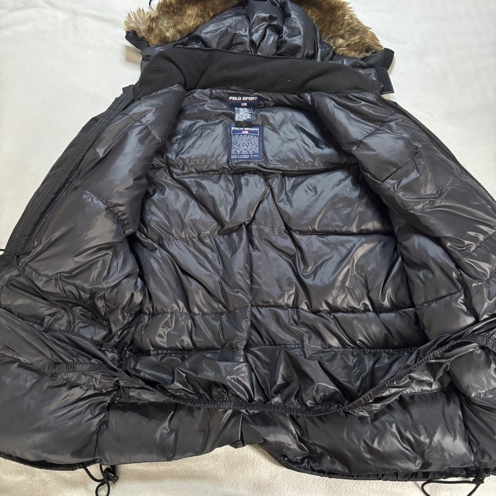Polo Sport Ralph Lauren Mens XL Black Down Filled Ripstop Parka Faux Fur Hood - Picture 6 of 10